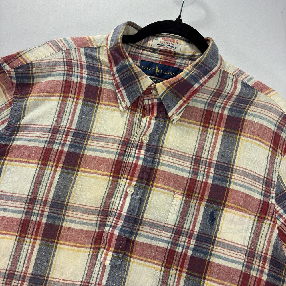 Ralph Lauren Men’s XL Indian Madras Plaid Short Sleeve Button Down Shirt Cotton